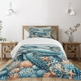 thumbnail image 1 of Ambesonne Turtle Quilted Bedspread Set 2 Pcs, Underwater Nautical Sea Art, Twin Size, Salmon and Sea Blue, 1 of 4