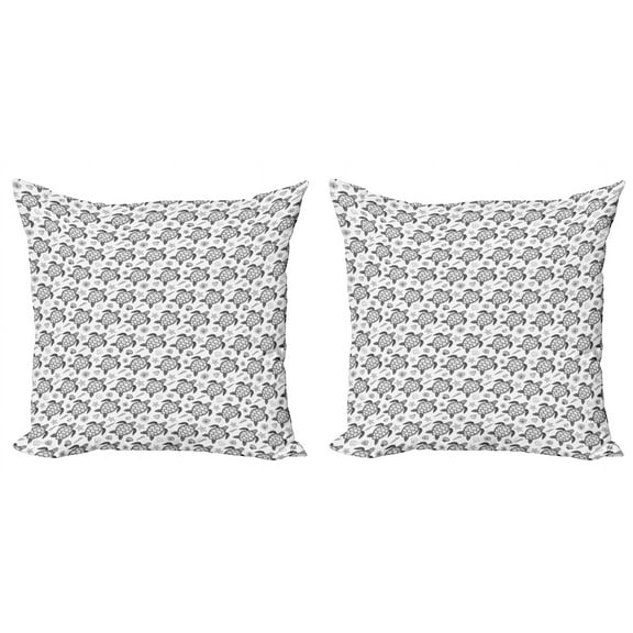 Ambesonne Turtle Throw Pillow Cover 2 Pack, Nautical Ocean Fauna, 16", Black and White