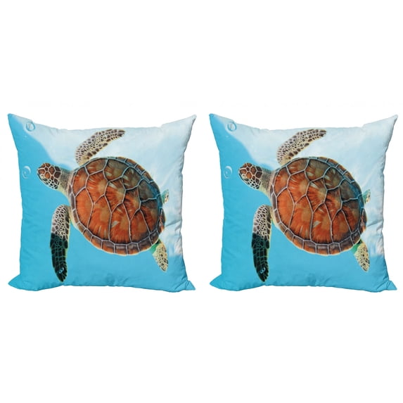 Ambesonne Turtle Throw Pillow Cover 2 Pack, Sea Animal Caribbean, 18", Turquoise Cinnamon