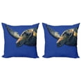 thumbnail image 1 of Ambesonne Turtle Throw Pillow Cover 2 Pack, Sea Animal Swimming, 24", Blue Yellow, 1 of 2