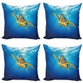 thumbnail image 1 of Ambesonne Turtle Throw Pillow Cover 4 Pack, Blue Waters Swimming, 20", Blue Yellow Dark Brown, 1 of 6