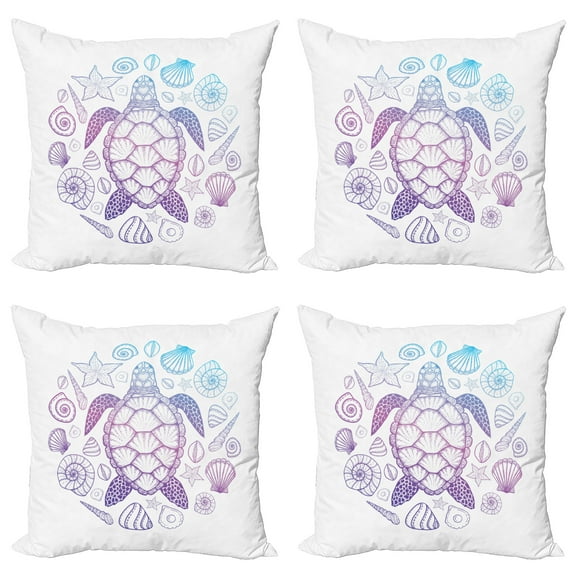 Ambesonne Turtle Throw Pillow Cover 4 Pack, Colorful Marine Animals, 24", Aqua Pink and Violet