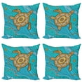 thumbnail image 1 of Ambesonne Turtle Throw Pillow Cover 4 Pack, Doodle Water, 18", Turquoise, 1 of 5
