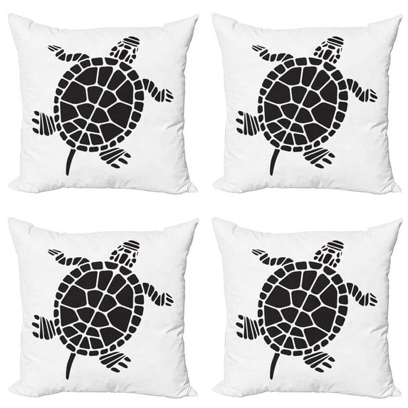 Ambesonne Turtle Throw Pillow Cover 4 Pack, Geometric Shapes Motifs, 20", Black and White