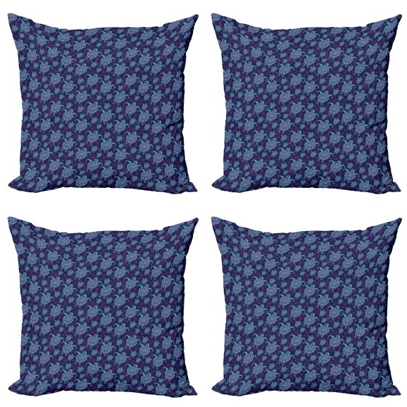 Ambesonne Turtle Throw Pillow Cover 4 Pack, Nautical Animals Maya, 20", Purple Magenta and Aqua