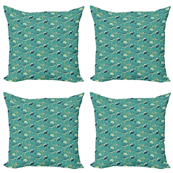 Ambesonne Turtle Throw Pillow Cover 4 Pack, Ocean and Colorful Animals, 16", Multicolor