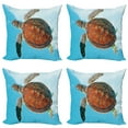 thumbnail image 1 of Ambesonne Turtle Throw Pillow Cover 4 Pack, Sea Animal Caribbean, 24", Turquoise Cinnamon, 1 of 5