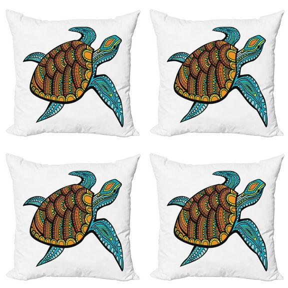 Ambesonne Turtle Throw Pillow Cover 4 Pack, Tropical Pattern, 20", Multicolor