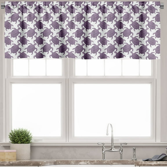 Ambesonne Turtle Valance Pack of 2, Caretta Caretta Silhouettes, 54"X12", Pale Eggplant and White