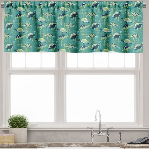 Ambesonne Turtle Valance Pack of 2, Ocean and Colorful Animals, 54"X12", Multicolor
