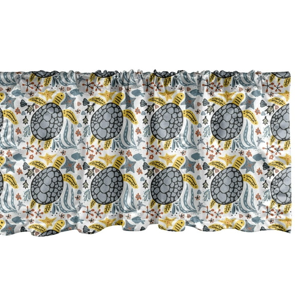Ambesonne Turtle Window Valance, Hand Drawn Ocean Fauna Pattern with Tortoise Shells and Starfish Marine Animals, Curtain Valance for Kitchen Bedroom Decor with Rod Pocket, 54" X 12", Multicolor