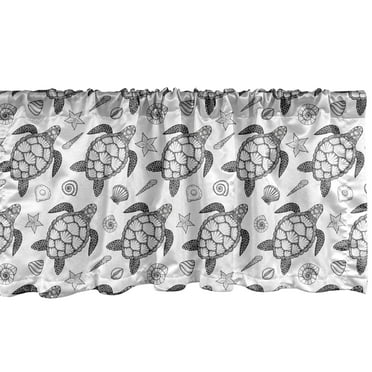 Ambesonne Turtle Window Valance, Nautical Ocean Fauna, 54" X 18", Black and White
