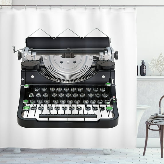 Ambesonne Typewriter Shower Curtain, Antique Writing Device, 69"Wx70"L, Grey Fern Green
