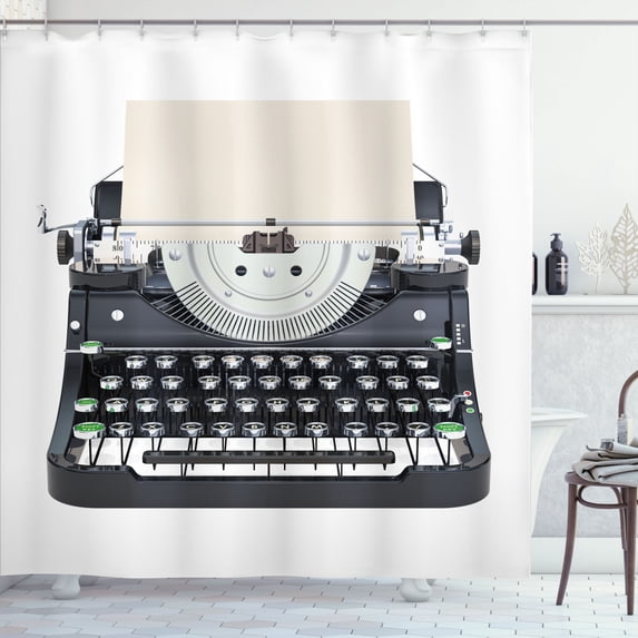 Ambesonne Typewriter Shower Curtain, Old Mechanical Keyboard, 69"Wx70"L, Grey Champagne