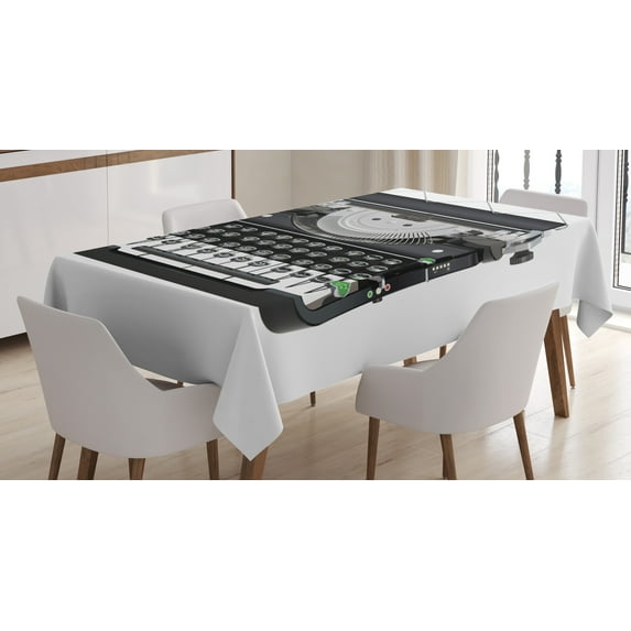 Ambesonne Typewriter Tablecloth Rectangular Table Cover, Antique Writing Device, 60"x84", Grey Fern Green