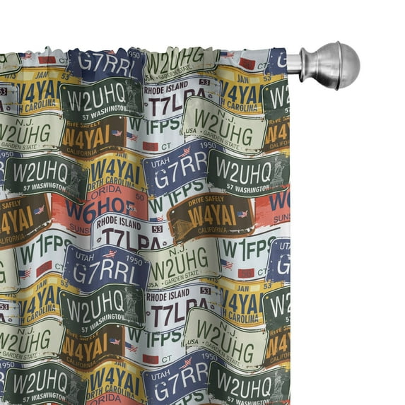 Ambesonne USA Curtains, Retro Auto License Plates, Pair of 28"x84", Multicolor