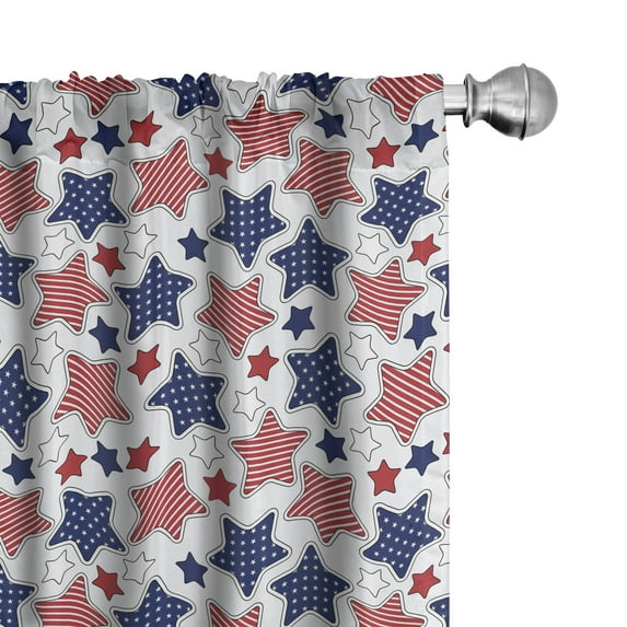 Ambesonne USA Curtains, Star with Flags, Pair of 28"x95", Indigo Red White
