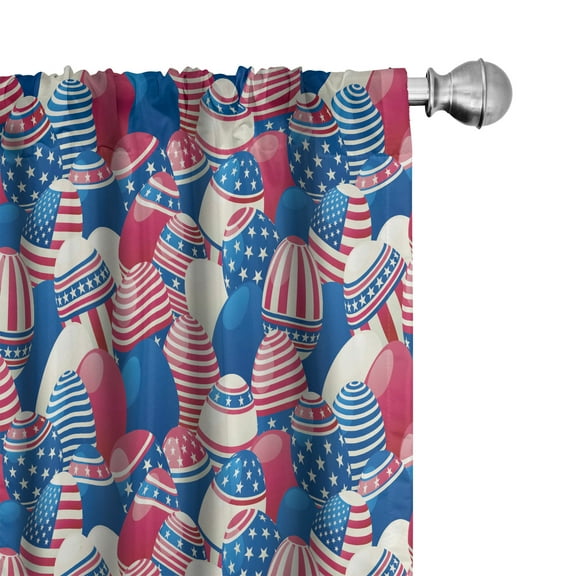 Ambesonne USA Curtains, Traditional Easter Eggs, Pair of 28"x84", Navy Blue White Red