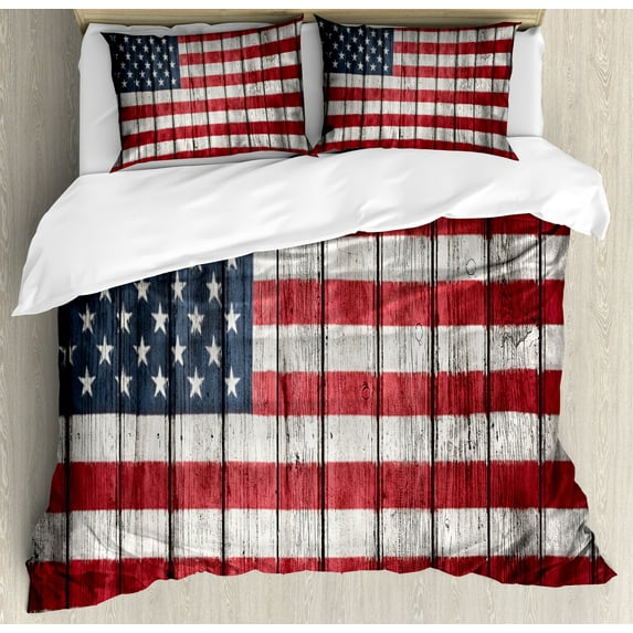 Ambesonne USA Duvet Cover Sets, Fourth of July Independence, 2-King, Dark Blue White Red