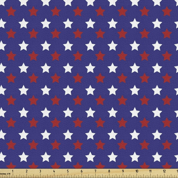 Ambesonne USA Fabric by the Yard Upholstery, Federal Holiday Design, 10 Yards, Dark Blue Red White