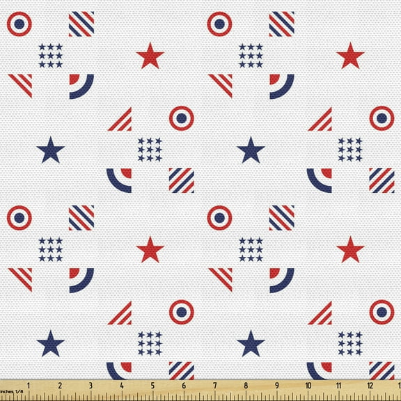 Ambesonne USA Fabric by the Yard Upholstery, Fourth of July Squares, 1 Yard, Indigo Red White