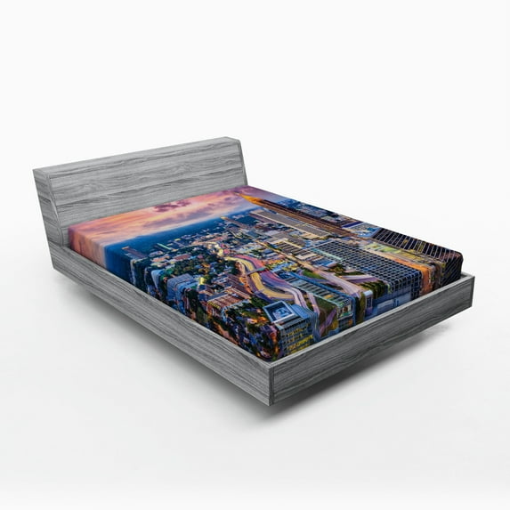 Ambesonne USA Fitted Sheet, Atlanta City Georgia Town, Full Size, Pale Pink Grey Blue