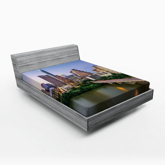 Ambesonne USA Fitted Sheet, Autin Texas City Bridge, Queen Size, Multicolor