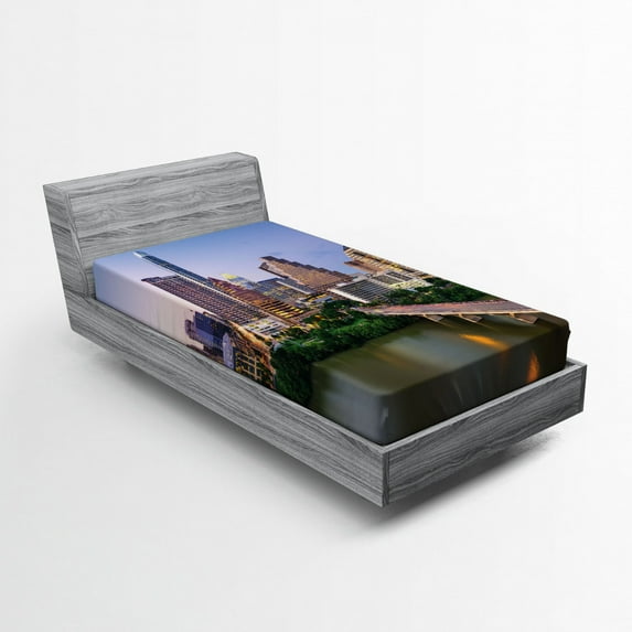 Ambesonne USA Fitted Sheet, Autin Texas City Bridge, Twin Size, Multicolor