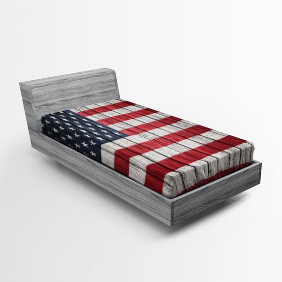 Ambesonne USA Fitted Sheet, Fourth of July Independence, Twin Size, Dark Blue White Red
