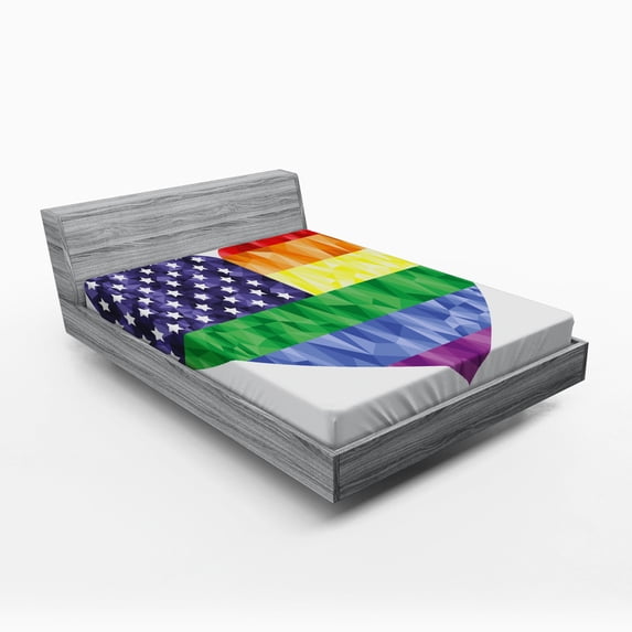 Ambesonne USA Fitted Sheet, Heart Gay Flag Rainbow Art, Full Size, Multicolor