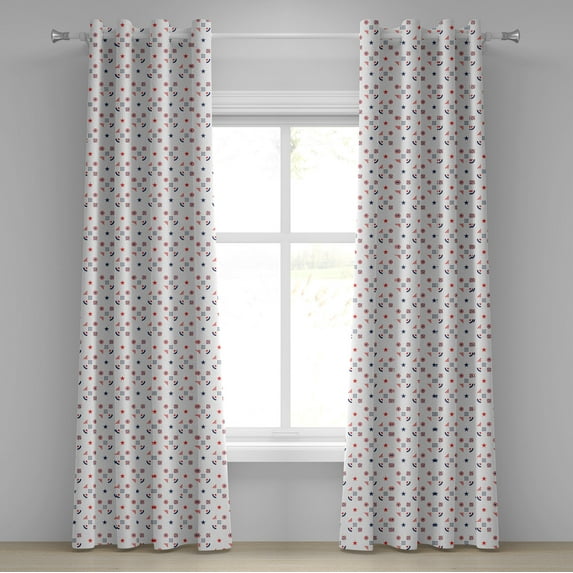 Ambesonne USA Grommet Curtain, Fourth of July Squares, 50" x 84", Indigo Red White