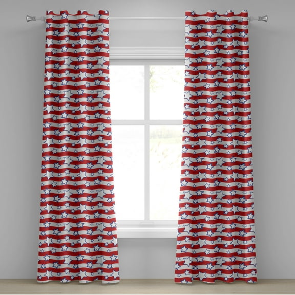 Ambesonne USA Grommet Curtain, Horizontal Wavy Stripes, 50" x 72", Red Navy Blue White