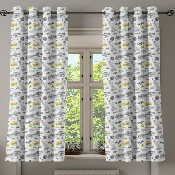 Ambesonne USA Grommet Curtain, Liberty Manhattan, 50" x 63", Yellow Grey White