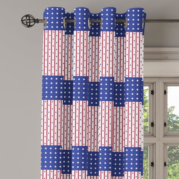 Ambesonne USA Grommet Curtain Single Panel, Stars and Stripes Flag, 50"x60", Violet Blue Ruby White