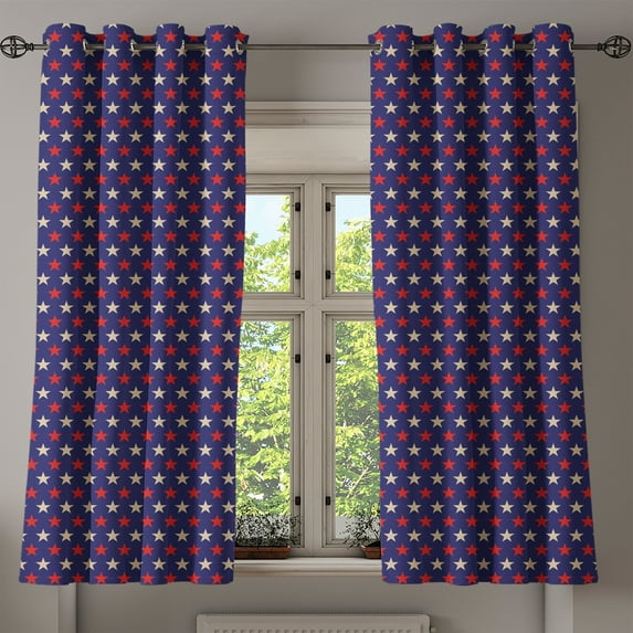 Ambesonne USA Grommet Curtain, Vintage Patriotic Colors, 50" x 63", Dark Blue Cream Red