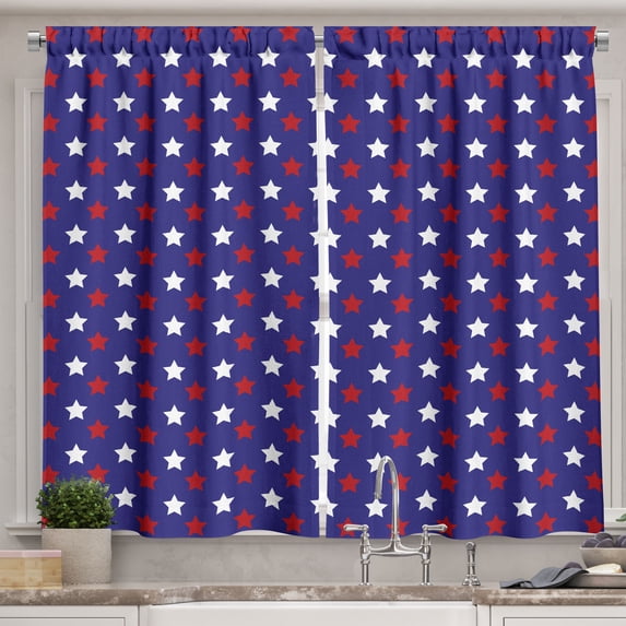 Ambesonne USA Kitchen Curtains, Federal Holiday Design, 55"x45", Dark Blue Red White