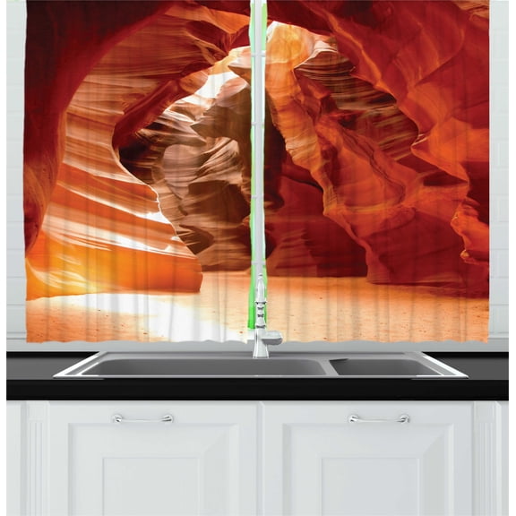 Ambesonne USA Kitchen Curtains, Grand Canyon in Colorado, 55"x45", Red Orange Brown