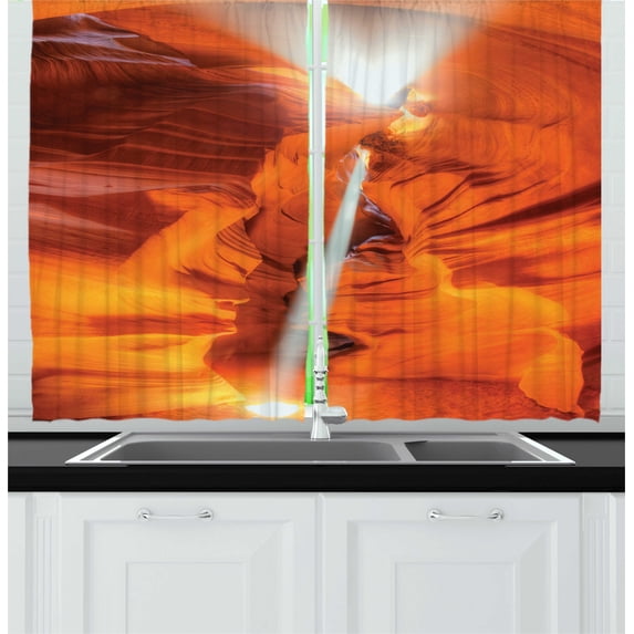 Ambesonne USA Kitchen Curtains, Sandstone Sunbeam Canyon, 55"x45", Orange Yellow and White