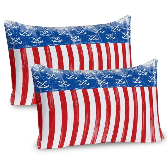 Ambesonne USA Pillow Sham 2 Pack, Patriotic Grunge Flag Marine, 26"x20", Vermilion Cobalt Blue