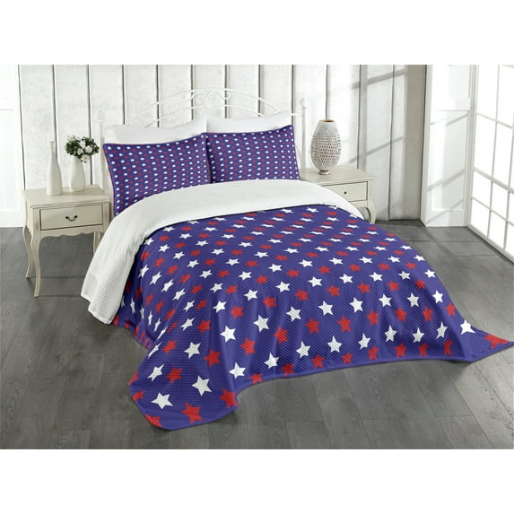 Ambesonne USA Quilted Bedspread Set 3 Pcs, Federal Holiday Design, King Size, Dark Blue Red White