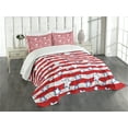 thumbnail image 1 of Ambesonne USA Quilted Bedspread Set 3 Pcs, Horizontal Wavy Stripes, Queen Size, Red Navy Blue White, 1 of 5