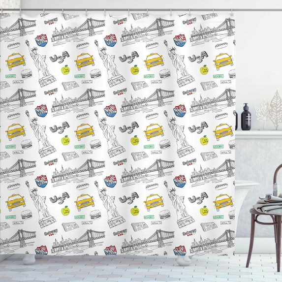 Ambesonne USA Shower Curtain, Liberty Manhattan, 69"Wx70"L, Yellow Grey White
