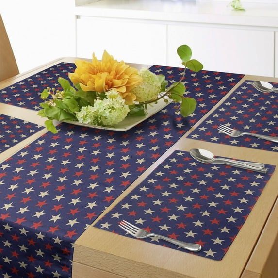 Ambesonne USA Table Runner & Placemats, Vintage Patriotic Colors, Placemat 4 pcs + Runner 12"x72", Dark Blue Cream Red