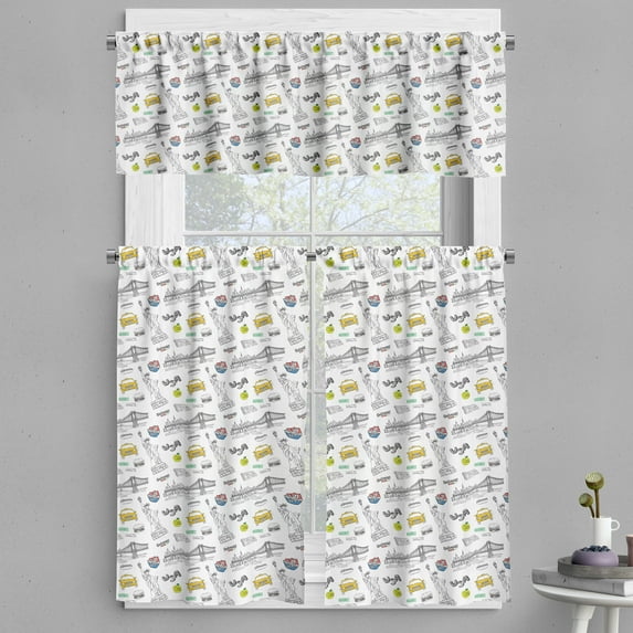 Ambesonne USA Valance & Curtain, Liberty Manhattan, 55"x24", Yellow Grey White
