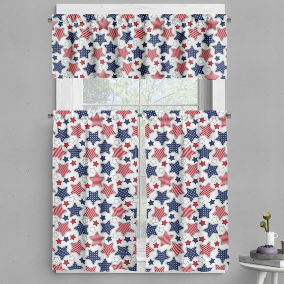 Ambesonne USA Valance & Curtain, Star with Flags, 55"x36", Indigo Red White