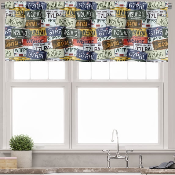 Ambesonne USA Valance Pack of 2, Retro Auto License Plates, 54"X12", Multicolor