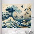 thumbnail image 1 of Ambesonne Ukiyo-e Wave Tapestry King Size, Flying Surfers Asian, 104"x88", Navy Blue Ivory Seafoam, 1 of 2