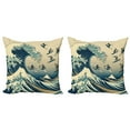 thumbnail image 1 of Ambesonne Ukiyo-e Wave Throw Pillow Cover 2 Pack, Flying Surfers Asian, 18", Navy Blue Ivory Seafoam, 1 of 1