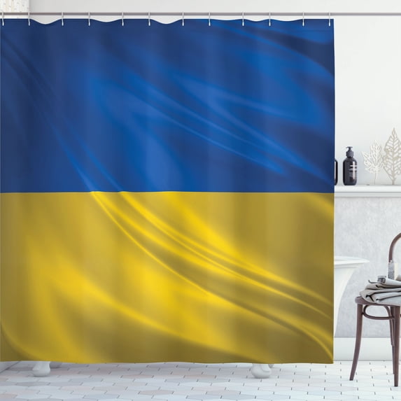 Ambesonne Ukraine Shower Curtain, Blowing Wind Flag Artwork, 69"Wx70"L, Cobalt Blue Earth Yellow