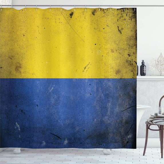 Ambesonne Ukraine Shower Curtain, Flag Weathered Style Art, 69"Wx84"L, Pale Earth Yellow